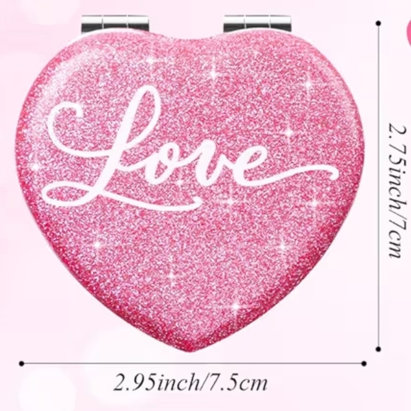 Pink Heart-Shaped Compact Mirror - Picture 3 of 11